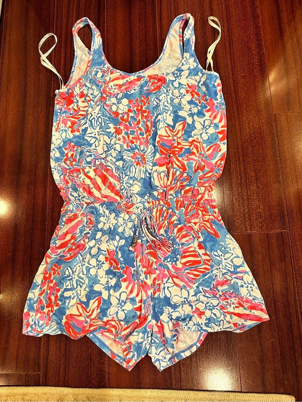 Lilly Pulitzer Floral Romper in Blue & Coral Size Small
